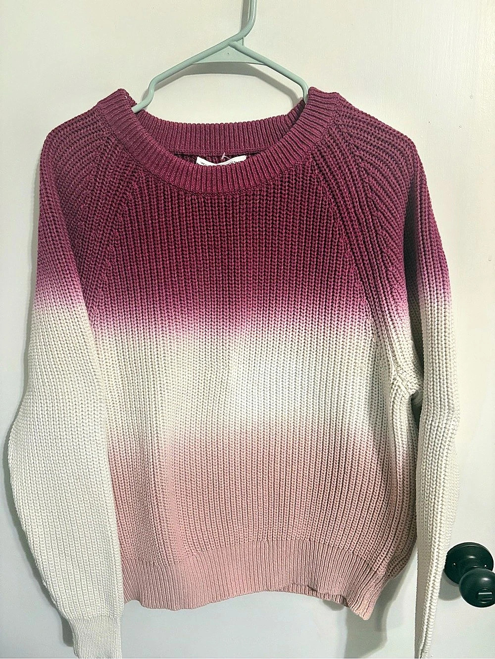 White + Warren Ombre Cotton Sweater Ombre Crewneck Sweater in Pink & Burgundy